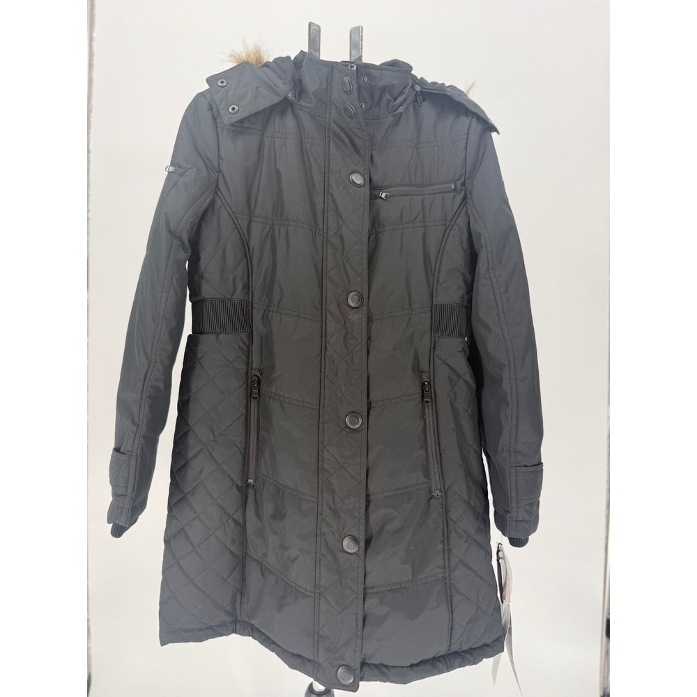 NWT Hawke & Co Black Quilted Puffer Parka Faux Fur Hood Thinsulate Winter Coat M